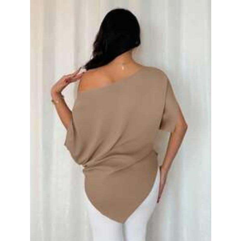 Spring and Summer New Slanted Shoulder Shirt for Women, Light Luxury Design, Loose Slimming Top T-shirt