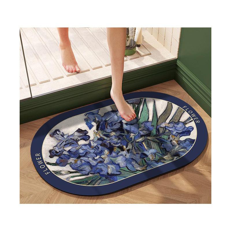 American Retro Flower Diatom Mud Floor Mat, Water-Absorbing Quick-Drying Foot Pad At The Bathroom Door, Washtable, Non-Slip Foot Pad
