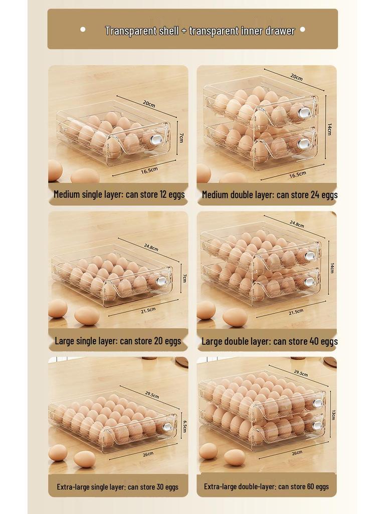Double Layer Egg Freshness Storage Box with PET Timer - Refrigerator Drawer Style