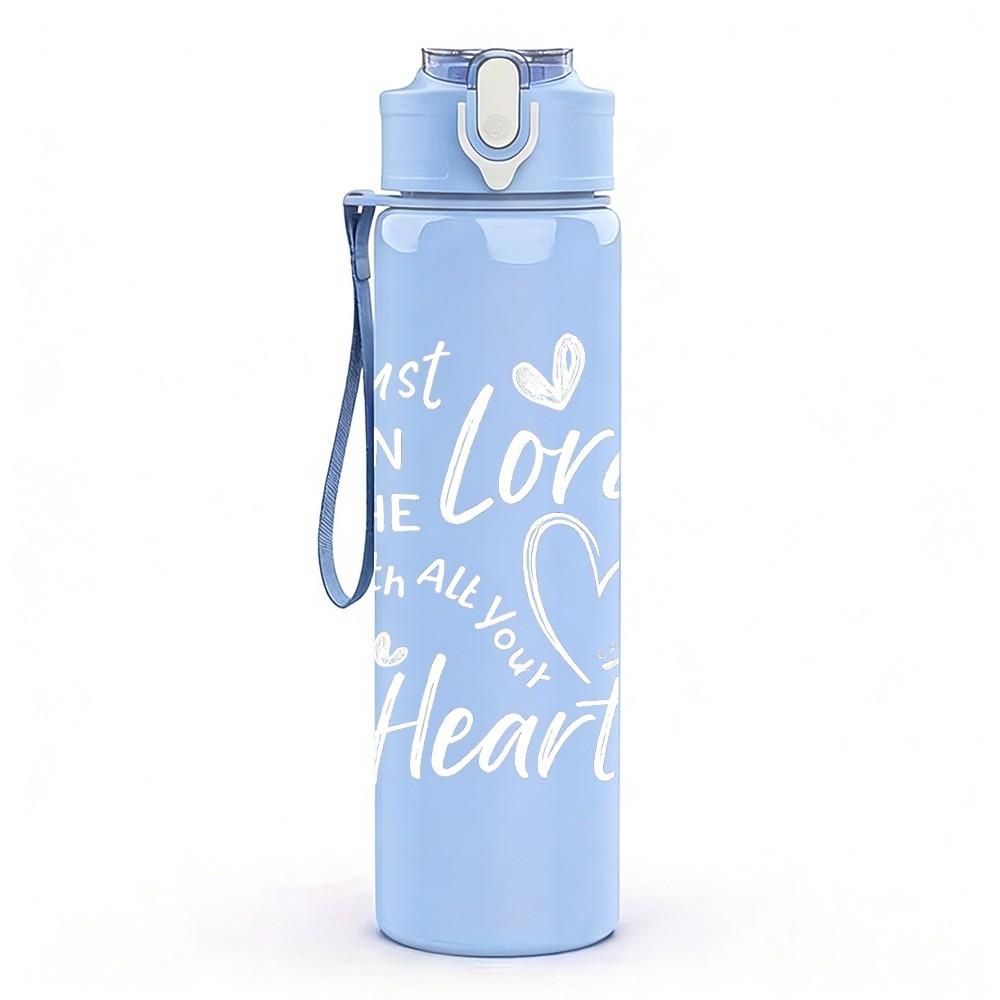1PC Faith Heart Minimal Line Slogan Print 750ml Color Plastic Sports Water Bottle Leakproof Flip Straw Lid Suitable for Sports Office Home Use