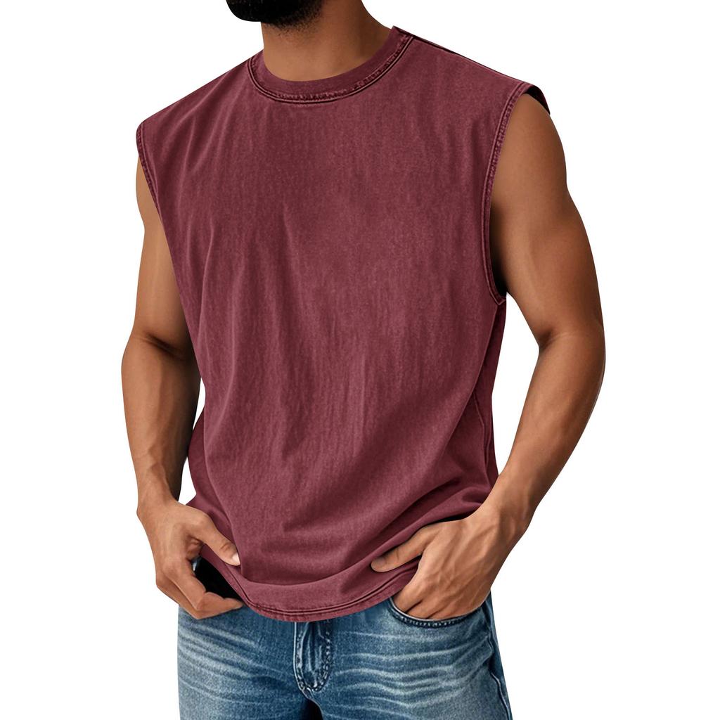 Herren Rundhals Used Look Oberteil Lässiger Komfort Weste