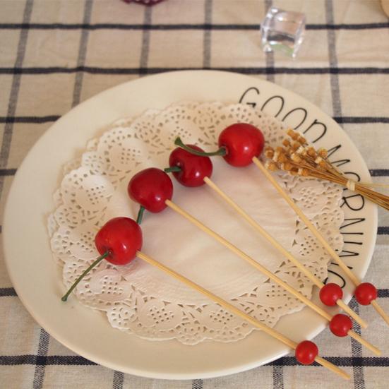 100Pcs/Bag Bamboo Stick Anti-crack Food Grade Smooth Wooden Bead Design Disposable Food Stick for Kitchen