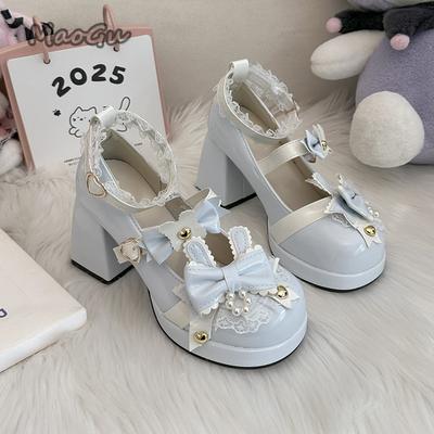 Japanischer Stil Schmetterlingsknoten High Heel Plateau Lolita Schuhe Süße Damen Mary Jane Schuhe Herz Schnallen Dekor Zapatos De Mujer