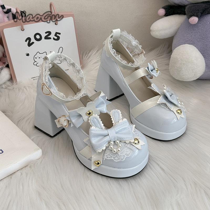 Fashion Japanese Style Butterfly Knot High Heel Platform Lolita Shoes Sweet Women's Mary Jane Shoes Heart Buckles Decor Zapatos De Mujer