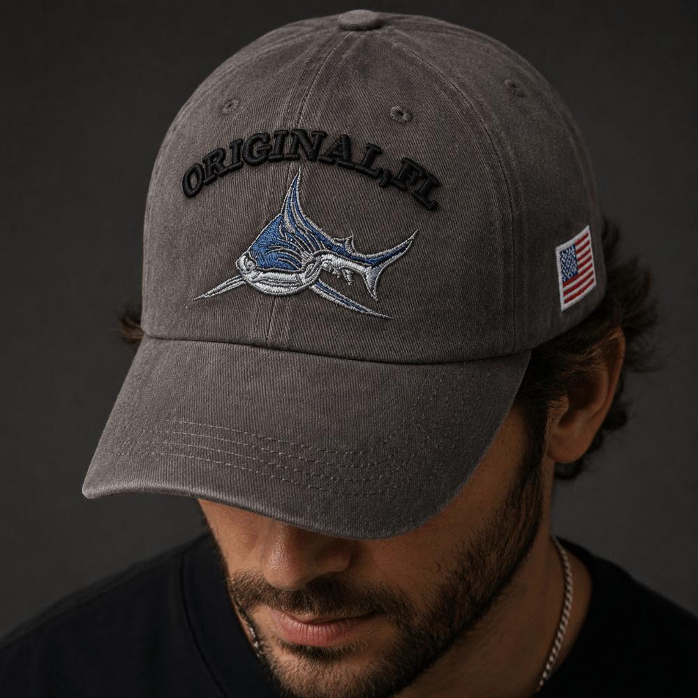 Yiran Dayang Hat Women's Washed Cotton Shark Embroidered Baseball Cap American Flag Patch Adjustable Outdoor Fishing Hat Sunscreen Hip Hop