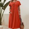 Mid-length Dress, Summer Cotton and Linen Skirt, Pleated Design, A-line Skirt, Large Size Loose