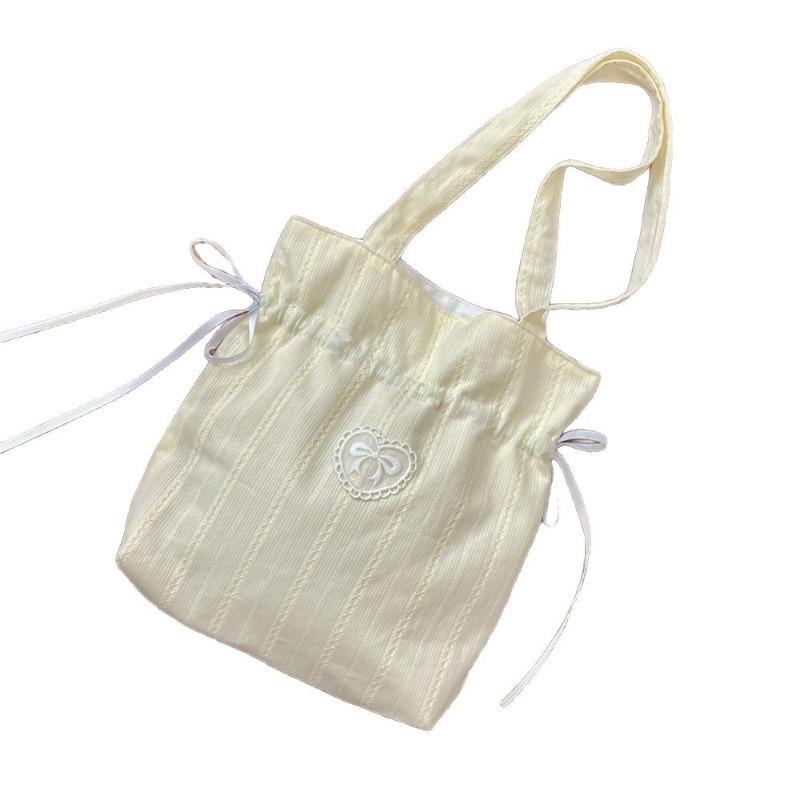 3 Girls Heart Bow Shoulder Bag Drawstring Bundle Canvas Bag Fresh Handbag Women's Shopping Bag