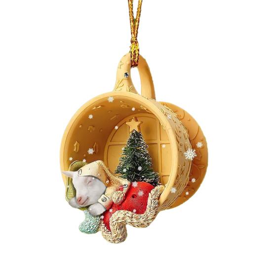 Animals Sleeping In A Tiny Cup Christmas Ornament Acrylic 2D Dog/Ferret/Sheep Christmas Tree Hanging