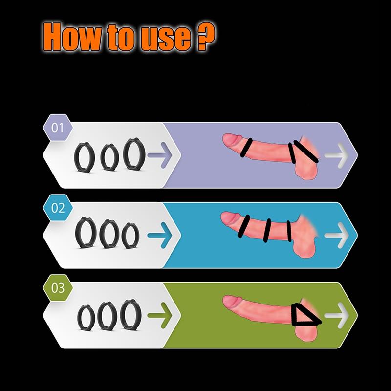 3 Pcs Silicone Penis Ring Ejaculation Delay Cock Rings Dick Erection Cockring Male Chastity Adult Sex Toys For Men Lock Sperm Trainer