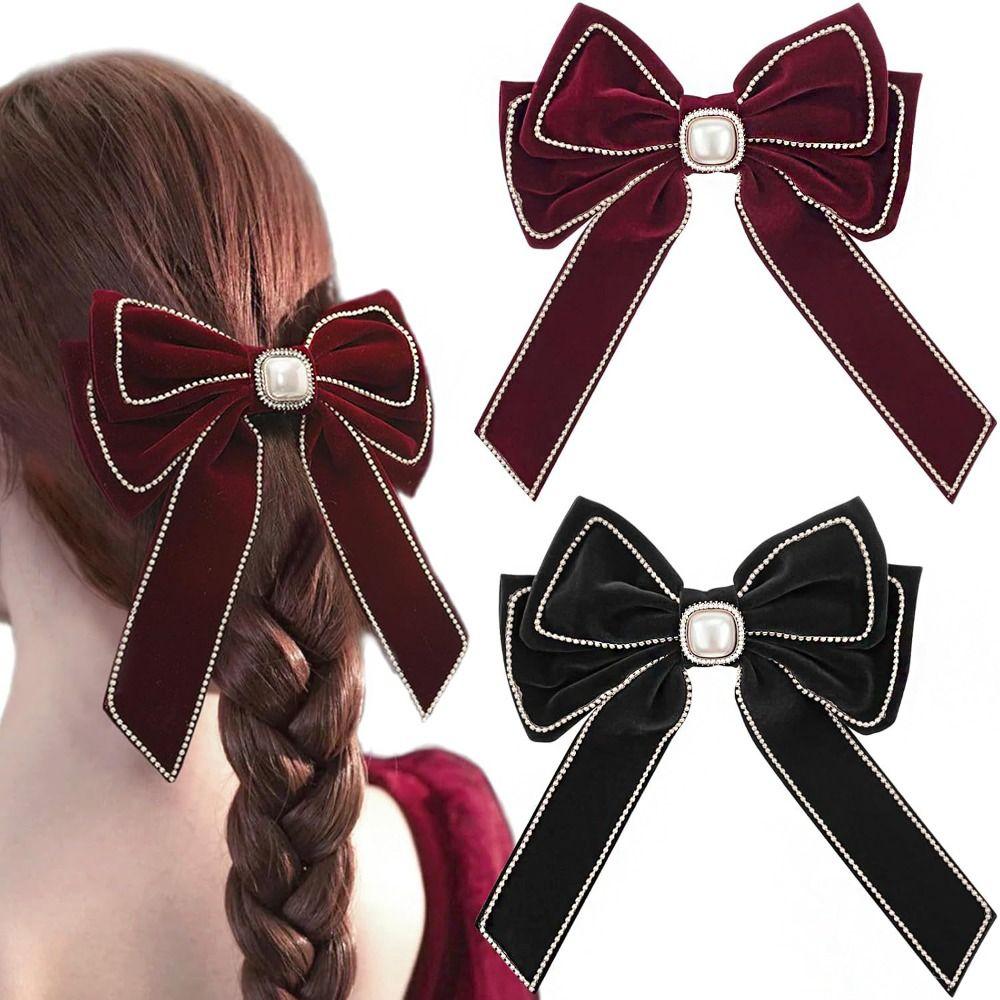 Cloth Red Velvet Bow Hair Clip Wine Red New Year Hairpin Bowknot Spring Clip  New Year Headwear