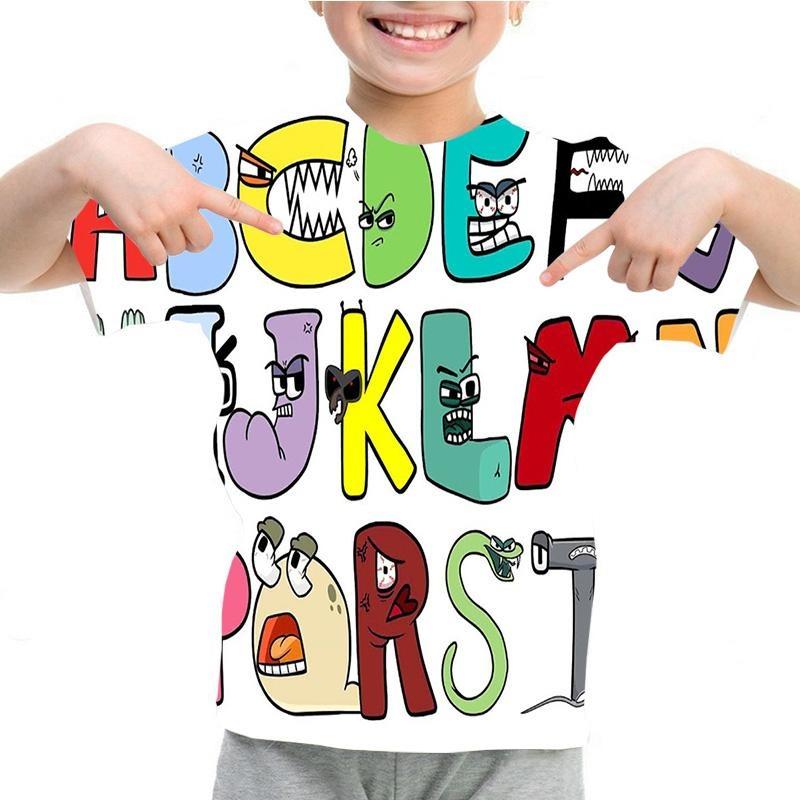 Summer Fashion Kids T-shirt Cartoon Alphabet Pattern 3D Print Casual Loose Outdoor Girl and Boy Short Sleeve Tees Top Pullover