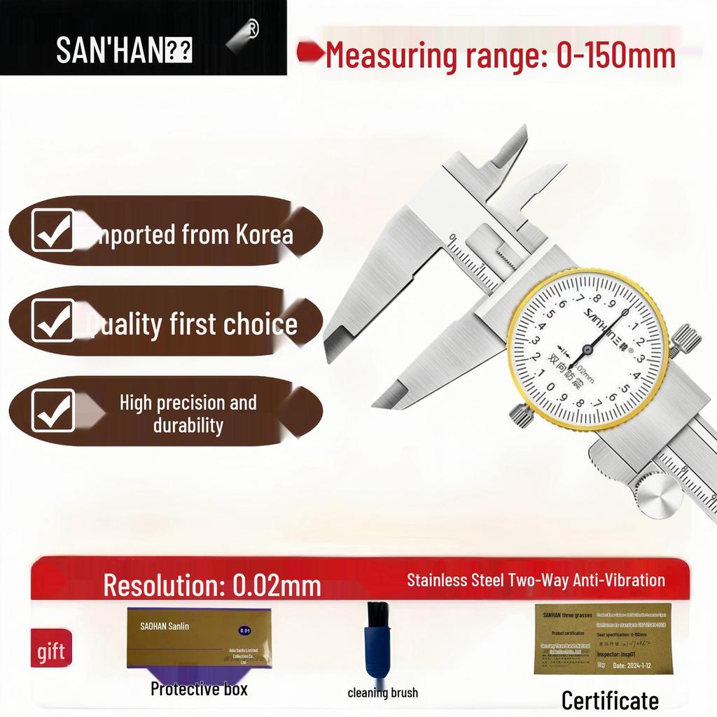 High Precision Shockproof Dial Vernier Caliper 150-300mm