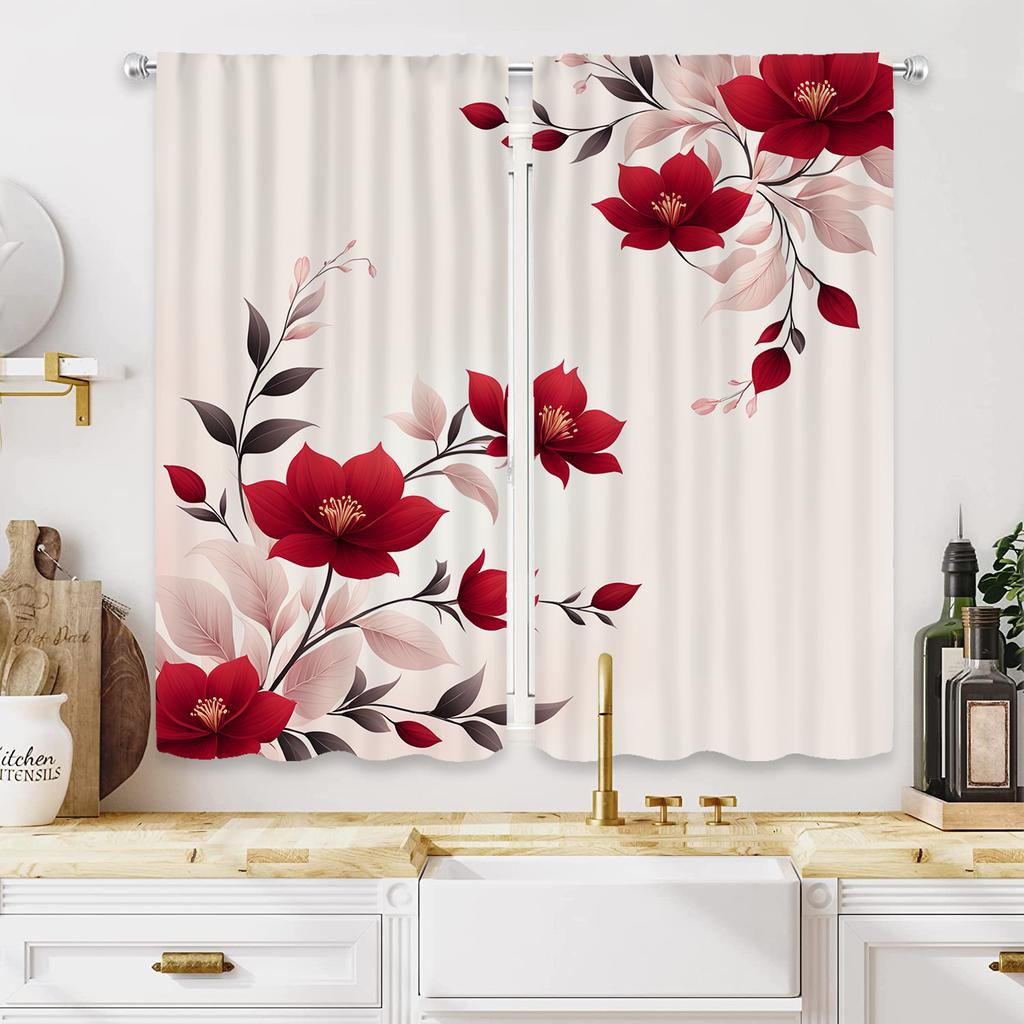 1pc Gorgeous red floral print curtains   polyester fabric   machine washable   suitable for living room and bedroom decoration