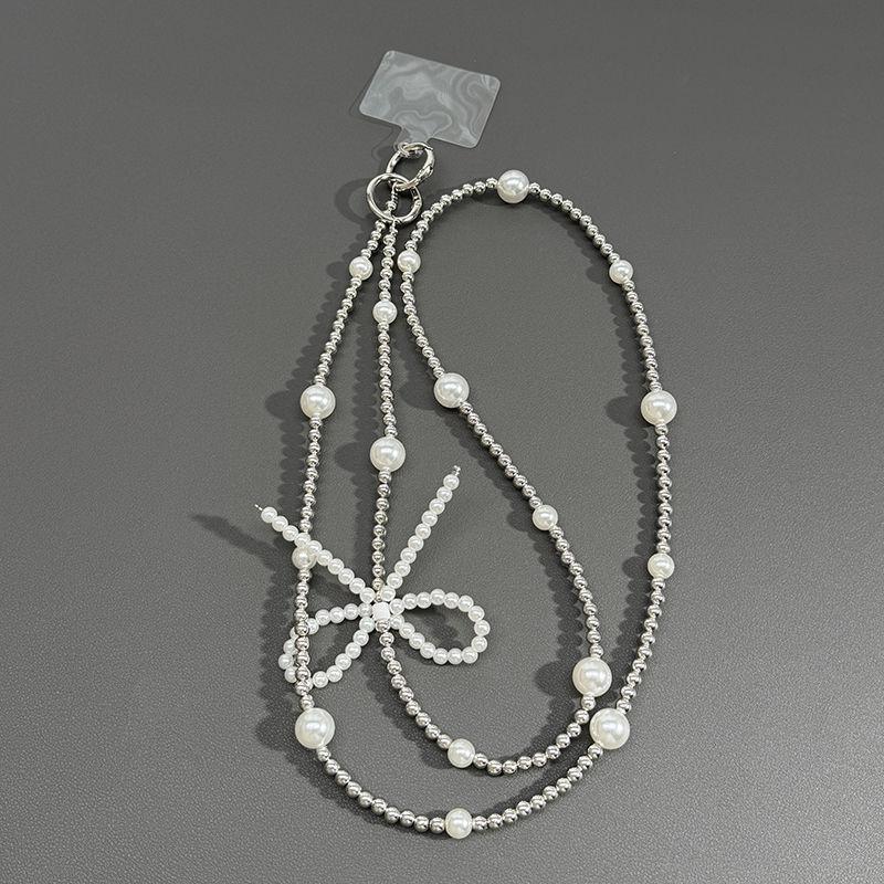 INS Silber Perle Herz Schleife Handykette Crossbody Hals hängend CCD Kamera Kette Taschenanhänger für Frauen