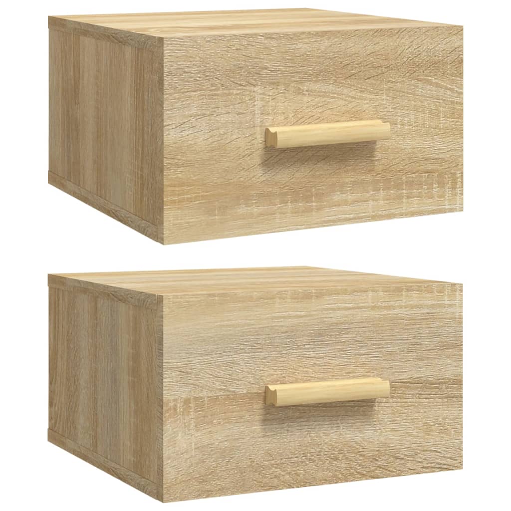 Wall Mounted Nightstands Set of 2 Sonoma Oak Finish 35 x 35 x 20 cm