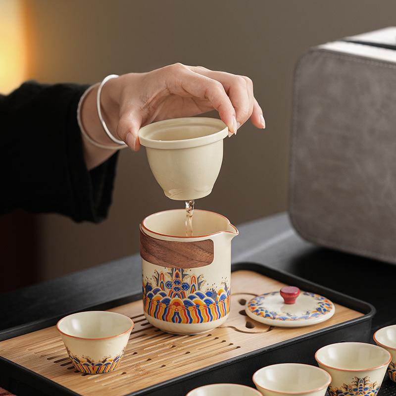 Simple Business Tea Set High-end Ru Kiln Ancient Rhyme Sea Wave Ancient Rhyme Retro Kung Fu Tea Set