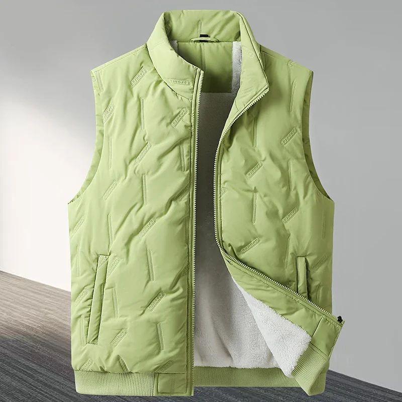 Large Size Men's Winter Vest Fur Fleece-Lined Warm Sleeveless Jacket Male Thicke Cotton Padded Casual White Big Plus Work