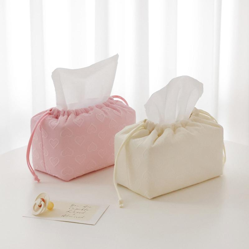 Lovely Heart Pattern Drawstring Tissue Bag Napkin Holder Container Korean Style Portable Newborn Stuff Wet Wipes Organizer