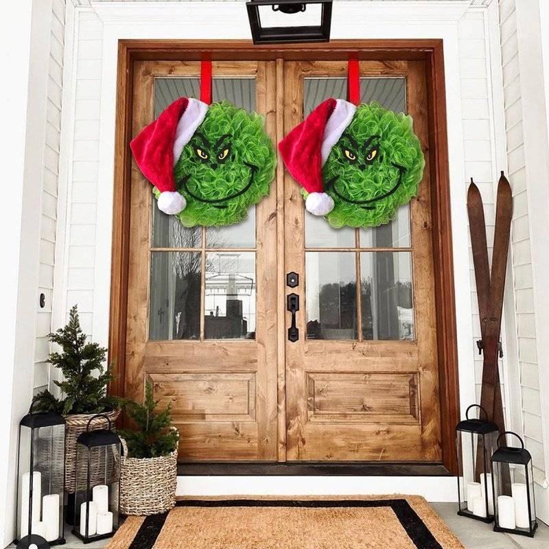 Grinch Green Plush Christmas Wreath Decorative Hanging Ornament For Festive Decor