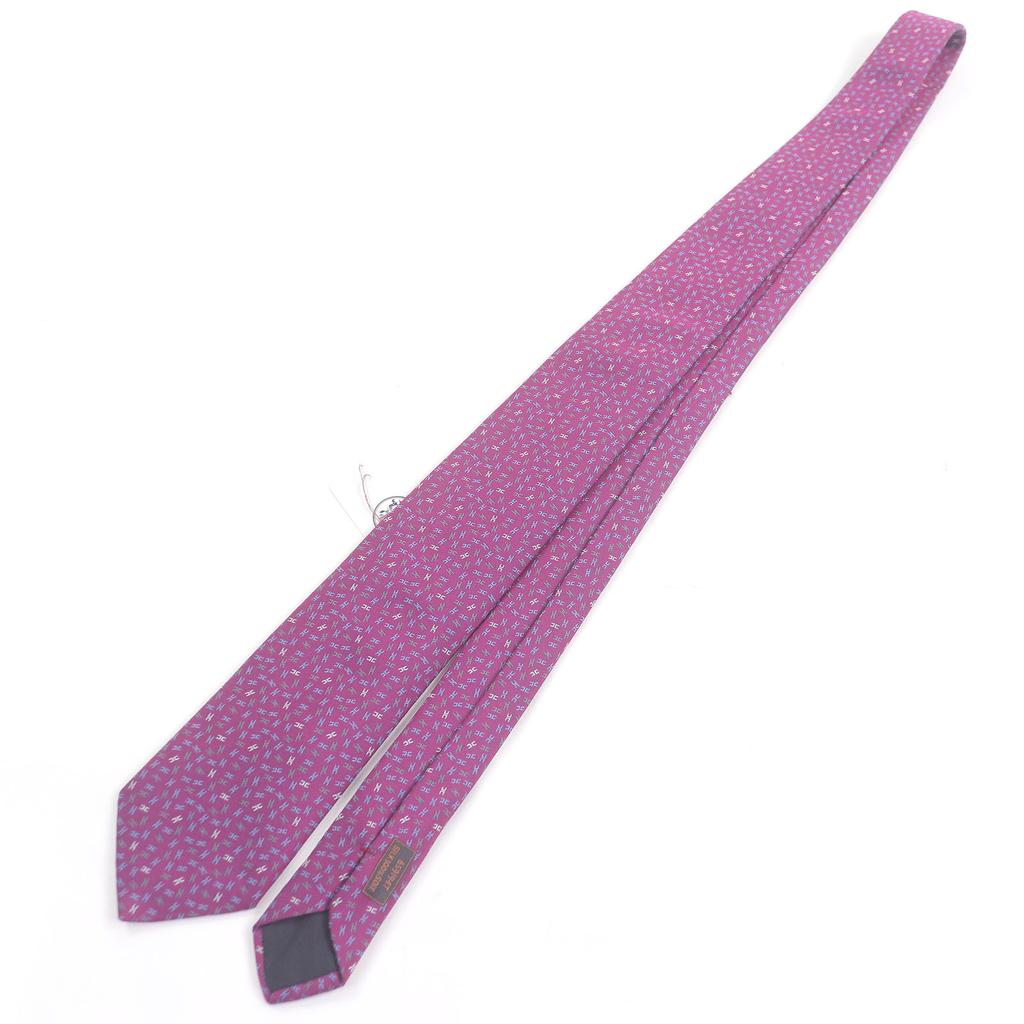 Pristine HERMES Tie H Logo Whole Pattern Purple Silk Mens 659194T Used