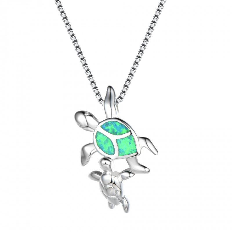 Summer European and American fashion boutique two turtles Opal pendant necklace creative design sense neck chain collarbone chain