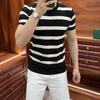 Summer Breathable Versatile Short Sleeve Slim Fit T-Shirt Casual Textured Thick Stripe Trendy Men's Knitwear