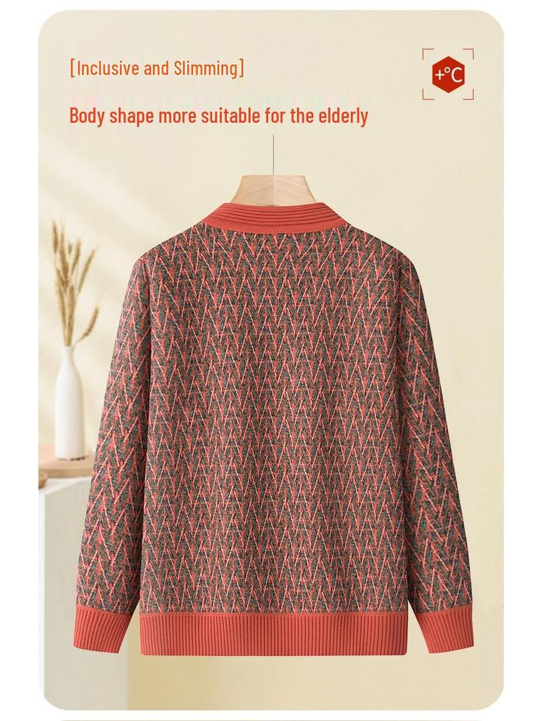 Fleece-lined Wool Cardigan for Women, Ideal for Middle-aged and Elderly Ladies, Thick Warm Sweater for Autumn/Winter, Perfect for Ages 60+.