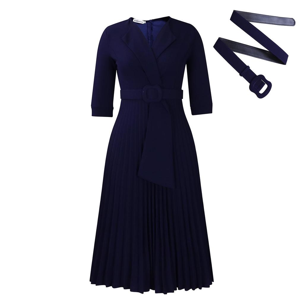 Autumn/Winter Plus Size Women's Pleated Waist OL African Dress with Suit Collar
