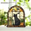 Acrylic Black Cat Window Hanging Decor, Arch Window with Butterfly/Stars/Books/Plants Design, Art Wall Ornaments for Home&Garden