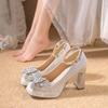 French crystal sequined silver high heels women's new bow bridal wedding dress Xiuhe wedding shoes
