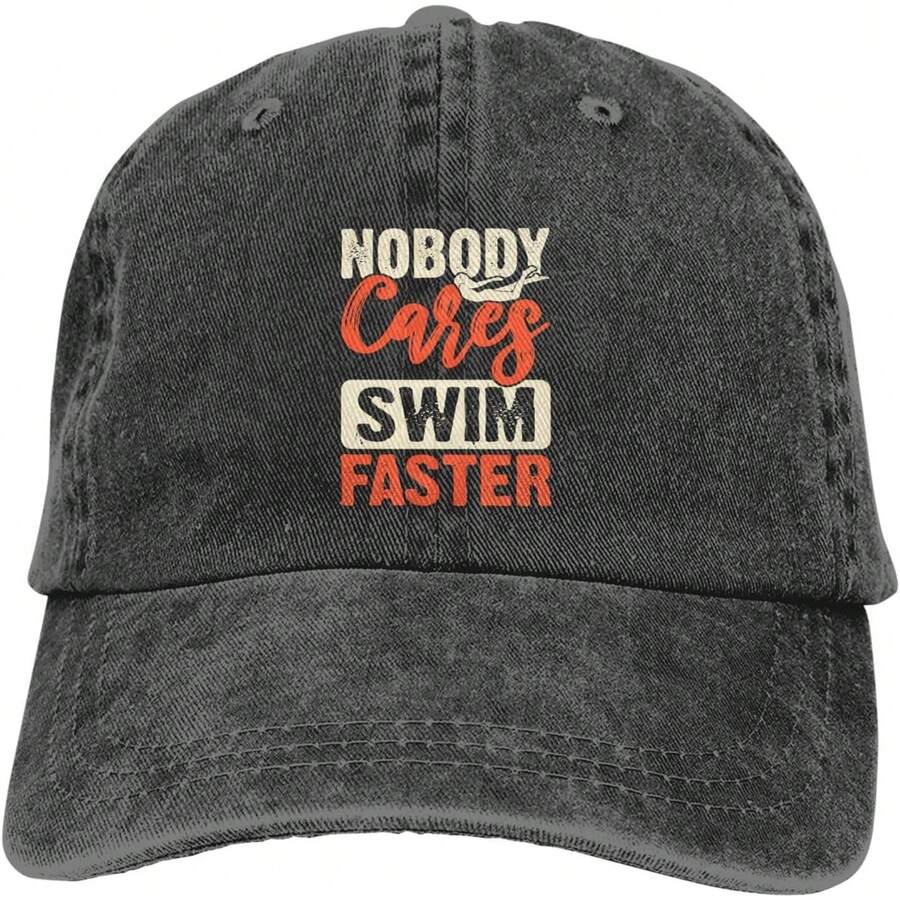 Adjustable Cotton Baseball Cap With Embroidered Swim Like A Girl Quote Unisex Low Profile Dad Hat
