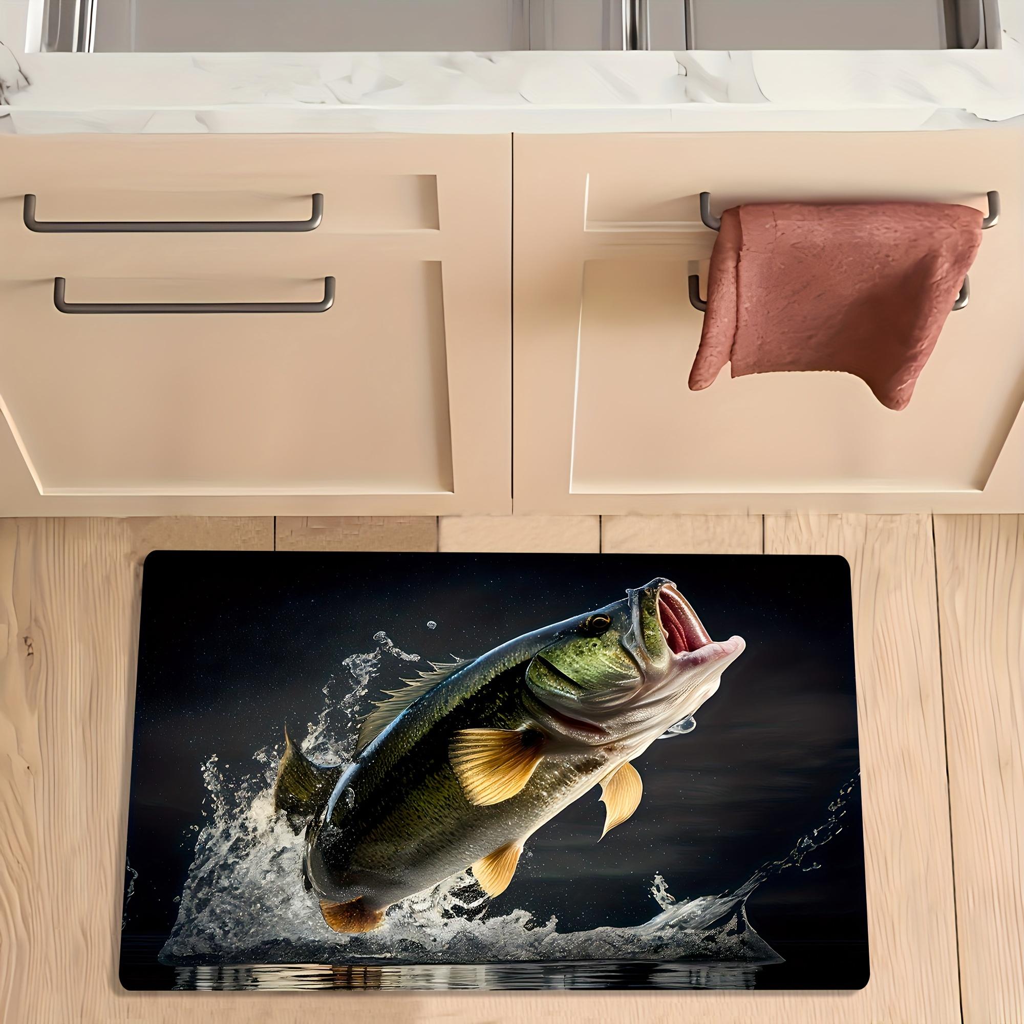 

Luxury Flannel Area Rug - Non-Slip Machine Washable Fade-Resistant Big Mouth Bass Pattern Floor Mat for Living Room & Bedroom 40x60cm