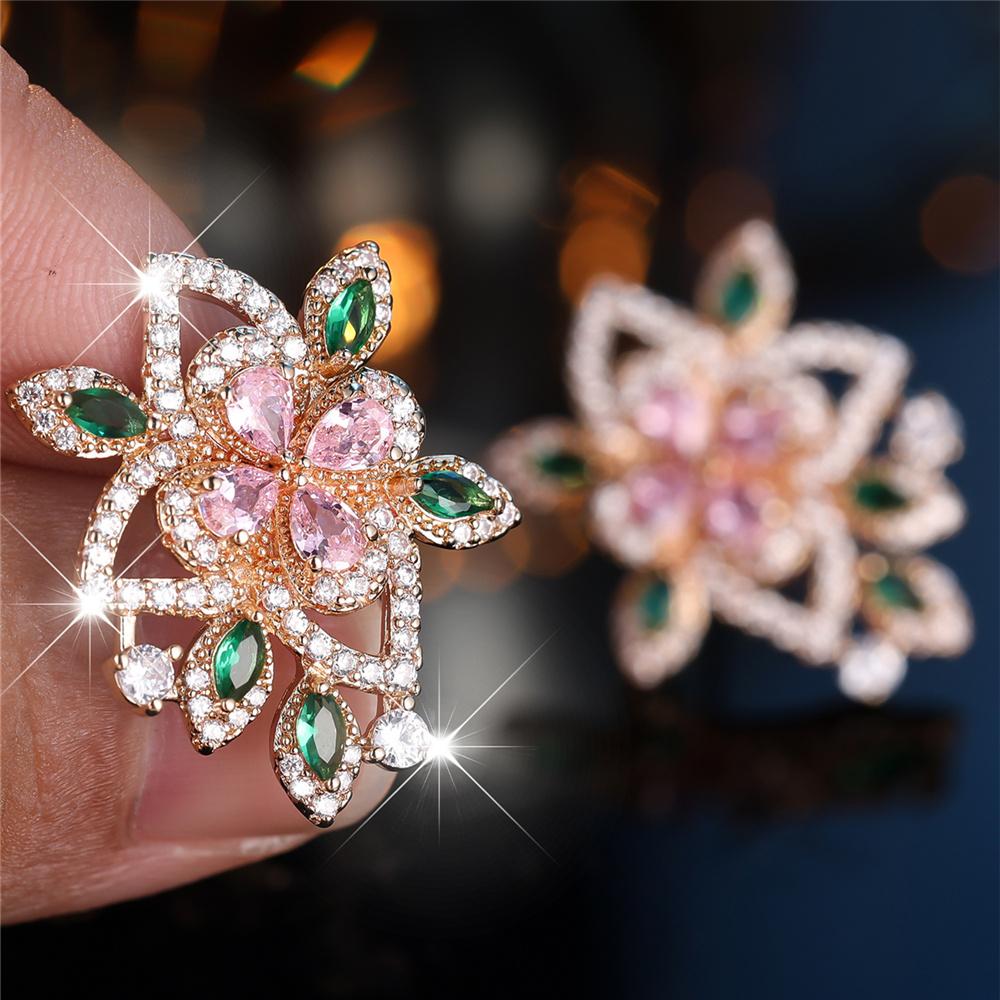 Luxury Female Cute Crystal Blue Zircon Stone Flower Stud Earrings Vintage Silver Color Wedding Fashion Jewelry For Women