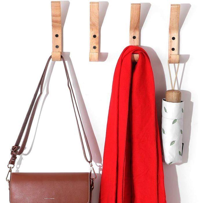 Set of 4 Rubber Wood Wall Hooks – Double Hook Coat Racks 16×6×2.5 Cm, Beige