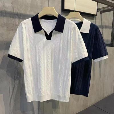 Men's Summer Knitted Slim Fit Polo Shirt - Korean Style, Short-Sleeve, Pure Color, Ice Silk with Casual Lapel