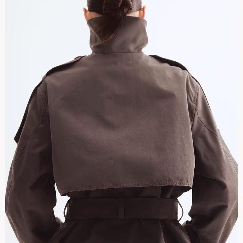 Za Export New Arrival Women's Clothing ZR Fashion Style Fashion Big Stand Lapel Plaid Long Sleeve Trench Coat 1266915