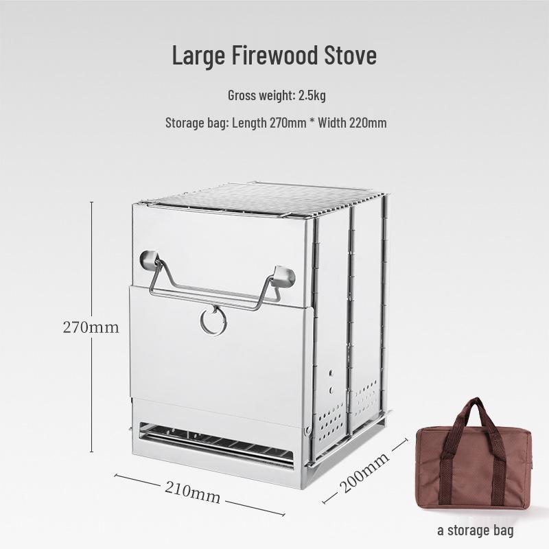Mini Stainless Steel Outdoor Folding Wood & Charcoal BBQ Grill for Camping and Picnics