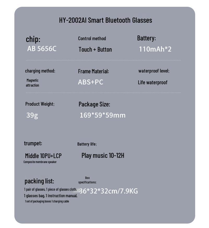 Bluetooth AI Smart Glasses with Multi-language Translation and Thin Blue Legs