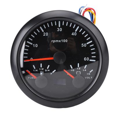3-in-1 85mm Tachometer DC 9 bis 32V 6000 U/min 8 bis 16V Voltmeter E 1 4 1 2 3 4 F Kraftstoffstand 7-farbige Hintergrundbeleuchtung für Auto