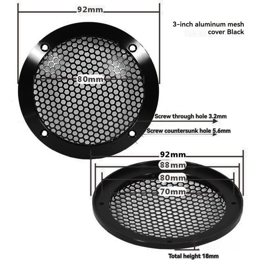 Alliteqwe Aluminum Car Tweeter Speaker Grille Cover Full Metal Mesh Grille for Acoustic Performance, 3 Inch, Black