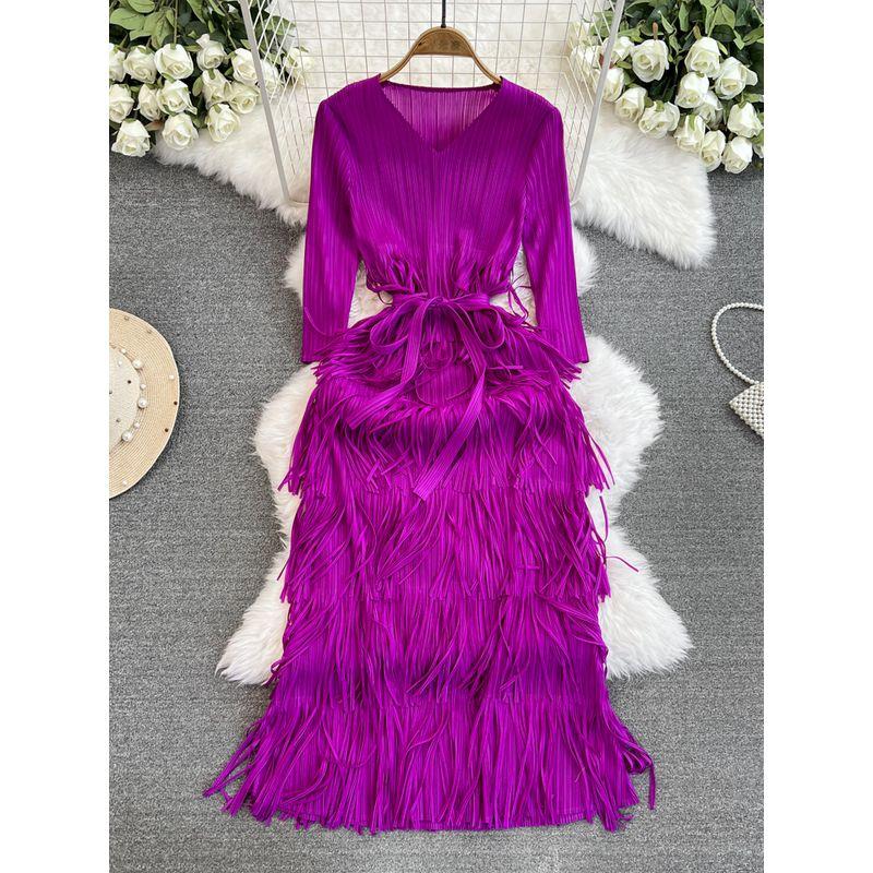 Accessible Luxury Socialite Sanzhai Ruched Half Sleeve Tassel Dress