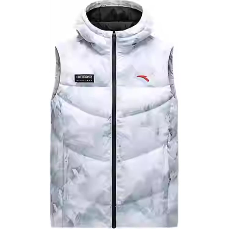 

Anta All Over Print Zip Up Hooded Comfortable Breathable Versatile Down Vest Men vest Pure-White 152447924-1 L