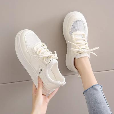 2025 Sommer Mesh Atmungsaktive Neue Weiße Schuhe Damen Dicksohlige Höhenerhöhende Sneaker Modische Freizeitschuhe