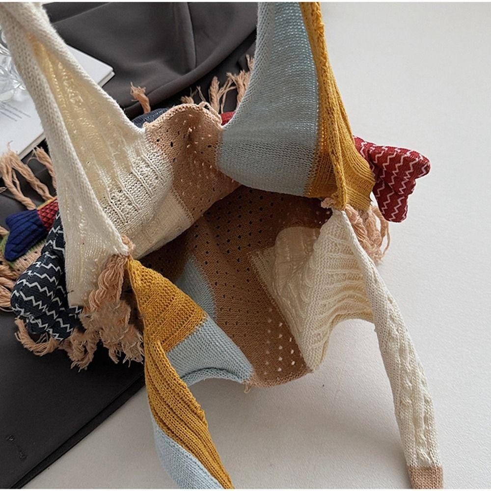 Large Capacity Hollow Out Weave Bag Fish Tote Bag Leisure Tassels Beach Handbag  Women