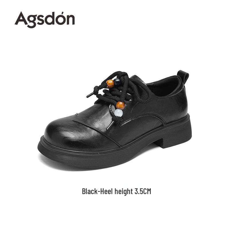 Augusdon Women's Black Lace-up Loafers, British Style, Thick Sole, Autumn 2025 Collection.