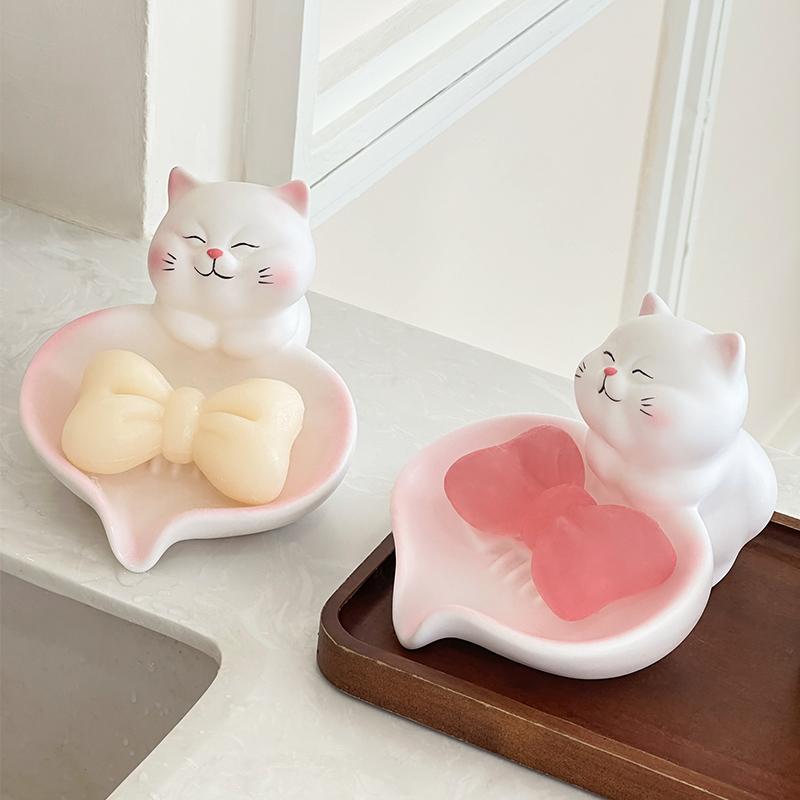 Creative Cartoon Kawaii Cat Soap Box Home Decoration Soap Box Bathroom Sink Drainage Rack Soap Pan Bathroom Accessories