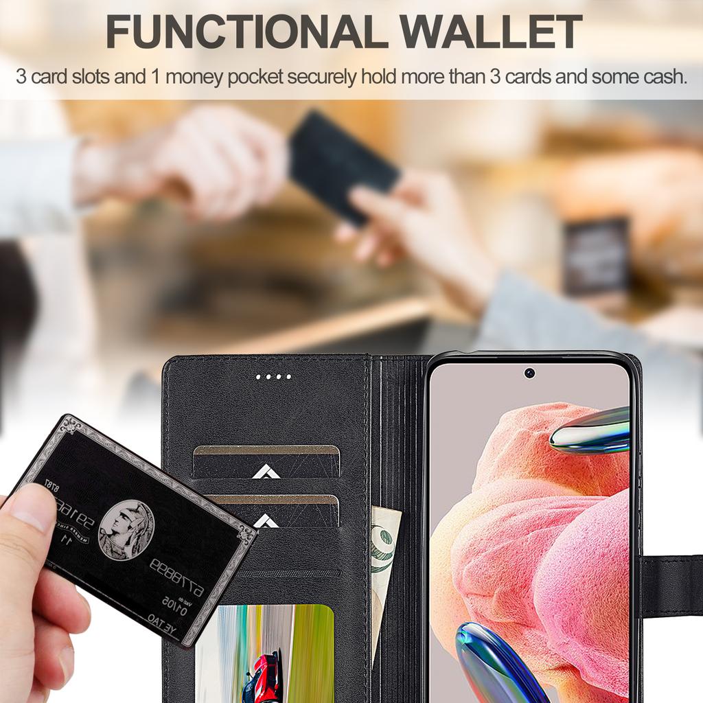 LC.IMEEKE For Xiaomi Redmi Note 12 4G Phone Wallet Case Calf Texture PU Leather Stand Phone Cover