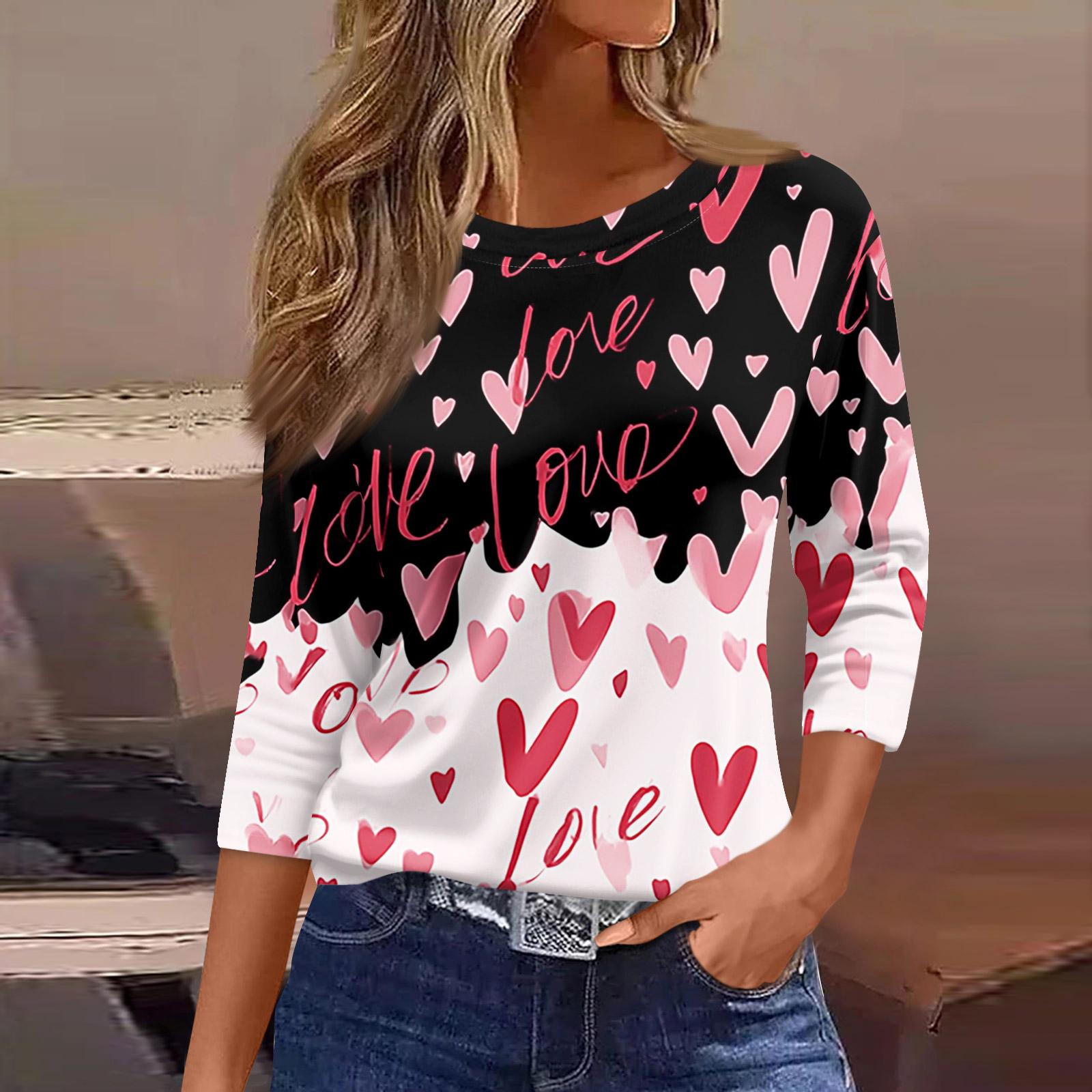 

Жіноча модна повсякденна вільна футболка з принтом і круглим вирізом з рукавом 3/4 XXXL Кіновар