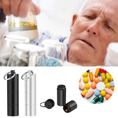 Outdoor Tragbare Aluminiumlegierung Wasserdichte Pillendose Flasche Cache Medikamentenhalter Medizinbox Taschenbehälter Schlüsselanhänger
