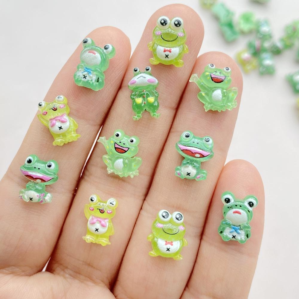 50pcs Mixed Resin Glitte Cute Cartoon Green Frog Flatback Rhinestone Figurines Nail Art DIY Party Scrapbook Accessories Crafts